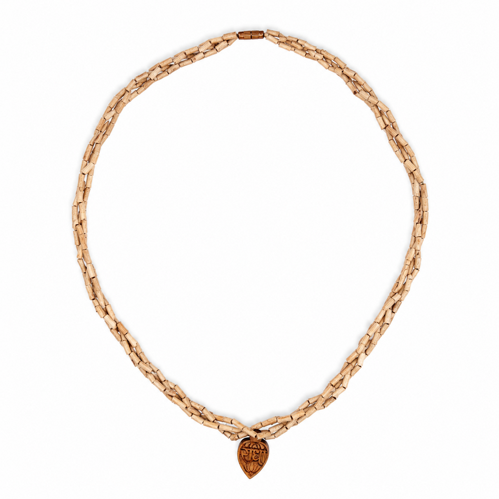 Tulsi Kanthi Mala (Triple Strand) with Radha Locket | Natural Tulsi Wood Necklace