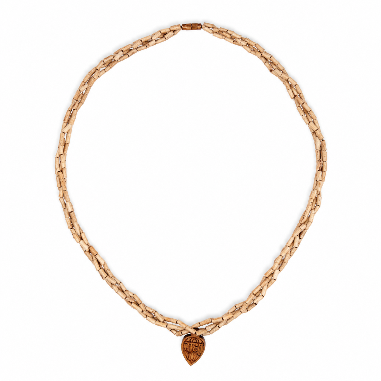 Tulsi Kanthi Mala (Triple Strand) with Radha Locket | Natural Tulsi Wood Necklace