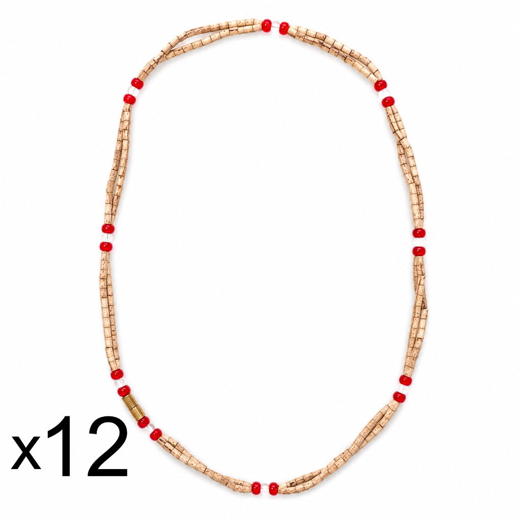Dozen Tulsi Bead Mala with Red & white Crystal Accent Beads (Pack if 12) | Traditional Devotional Necklace | Unisex Spiritual Wear