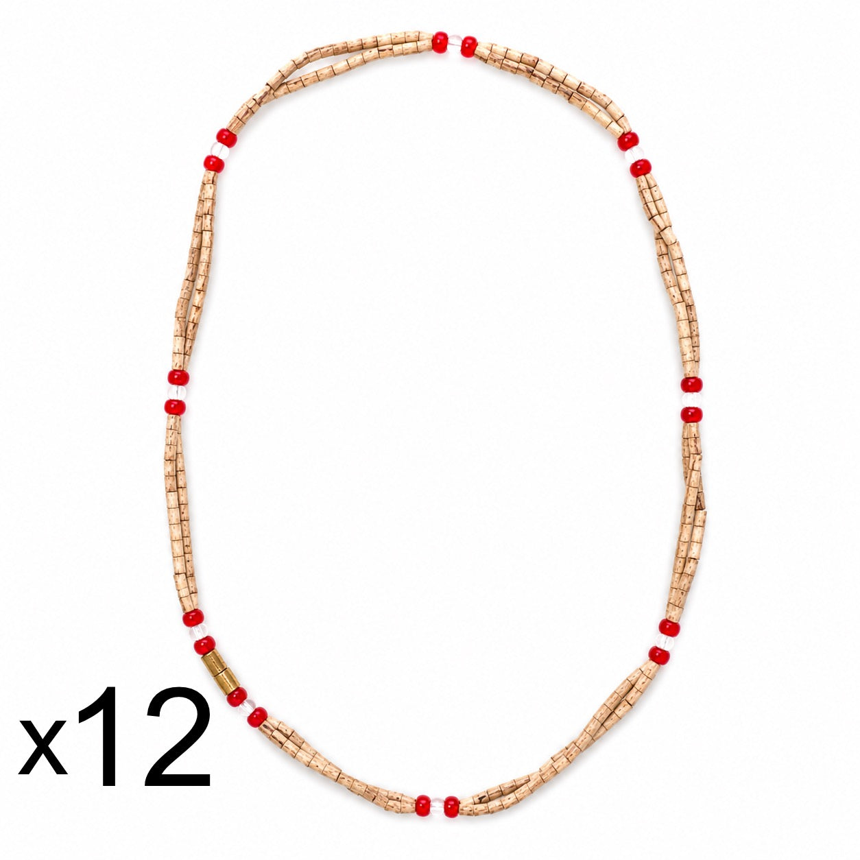 Dozen Tulsi Bead Mala with Red & white Crystal Accent Beads (Pack if 12) | Traditional Devotional Necklace | Unisex Spiritual Wear