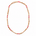 Handmade Wooden Tulsi Bead Mala with Red & white Crystal Accent Beads | Traditional Devotional Necklace | Unisex Spiritual Wear