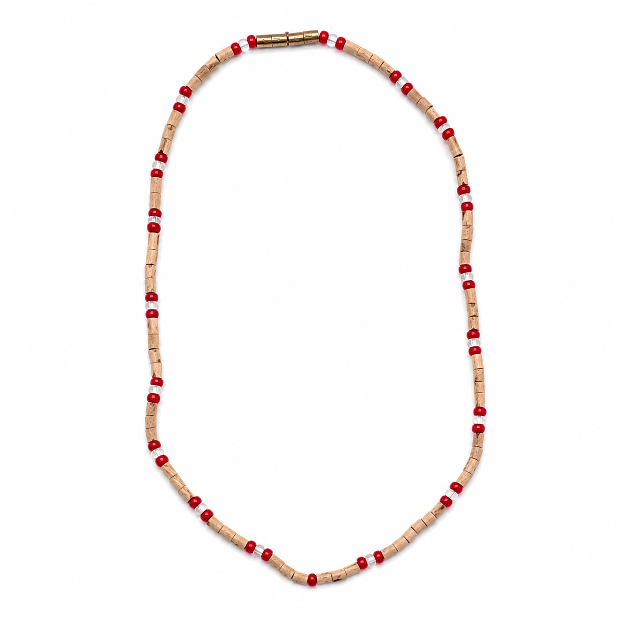 Dozen (12) Tulsi Mala with Red & White Beads | Handmade Natural Wooden Bead Necklace